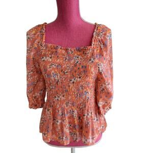 Nanette Lepore Floral Peasant Blouse Milkmaid Cottagecore Fairy Renaissance SM